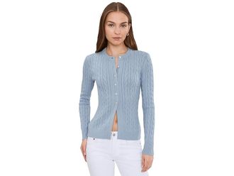 525 america Juliette Cable Split Hem Cardigan Womens Sweater Coastal Blue : XS, Nylon/Polyester/Viscose