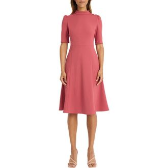 Donna Morgan Mock Neck Button Shoulder Fit & Flare Dress in Baroque Rose at Nordstrom Rack, Size 10