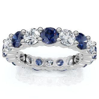 Pompeii3 3Ct Blue Sapphire & Diamond Eternity Ring 14k Gold Lab Grown