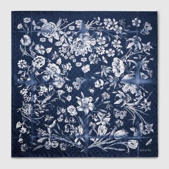 Gucci Printed Silk Jacquard Carr&eacute;, Blue, Silk