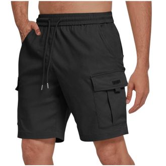 Generic Mens Cargo Shorts Summer Cotton Lightweight Multi Pocket Casual Elastic Loose Fit Combat Work Shorts (UK, Alpha, XL, Regular, Regular, Black)