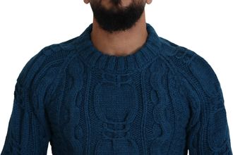 Dolce & Gabbana Mens Cable-Knit Wool Alpaca Sweater Blue