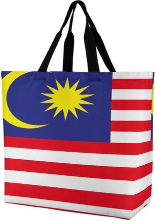 Generic Malaysia Flag Large Reusable Shopping Bag Lightweight Foldable Tote Bags Washable Shoulder Handbag
