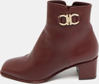 Ferragamo Gancini Burgundy Leather Ankle Length Boots