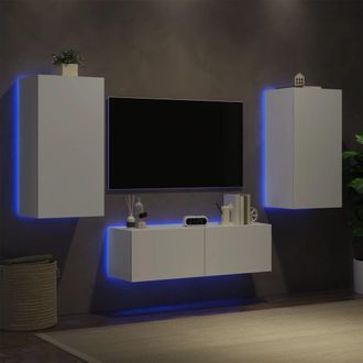 Berkfield Home 3 Piece TV Wall Cabinets with LED Lights White