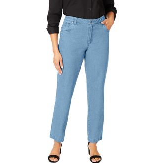 Jessica London Classic Cotton Denim Straight-Leg Jean in Light Wash at Nordstrom, Size 32