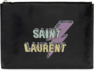 Saint Laurent Black Leather Saint Laurent Logo Rider Pouch (Authentic Pre- Loved)