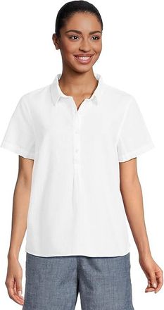 L.L.Bean Vacationland Short-Sleeve Popover Stripe Seersucker Shirt Womens Clothing White : SM, Cotton
