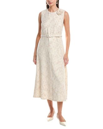 Anne Klein Rosette Detail A-Line Novelty Tweed Midi Dress