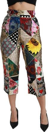 Dolce & Gabbana Womens Silk Multicolor Print High Waist Cropped Pants Viscose Polyamide