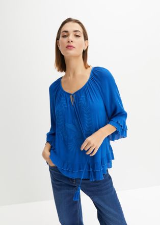 Bonprix Tunika BONPRIX, Damen, Gr. 36, arktikblau, Obermaterial: 100% Viskose, A-Linie, Tuniken Tunika, A-Linien-Passform, mit 3/4-&Auml;rmeln, gleichfarbige Stick