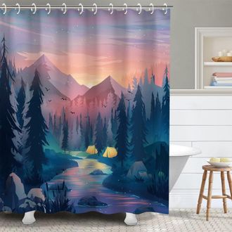 OEM Juego De Cortina De Ducha Con Estampado De &Aacute;rboles De Bosque Psicod&eacute;lico, Incluye 12 Ganchos, Decoraci&oacute;n De Ba&ntilde;o Moderna, 72x72 Pulgadas