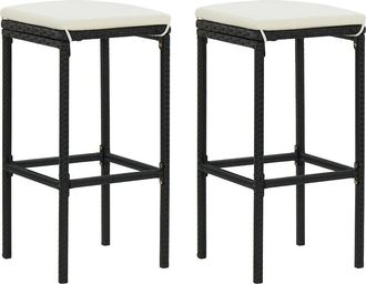 vidaXL Bar Stools with Cushions 2 pcs Black Poly Rattan 3440