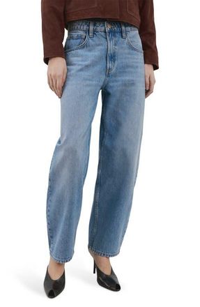 Mango High Waist Barrel Jeans in Medium Blue at Nordstrom, Size 10