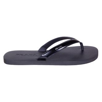 Prada Schoenen, Heren, Zwart, 44 EU, Leer, Leren Flip-Flops