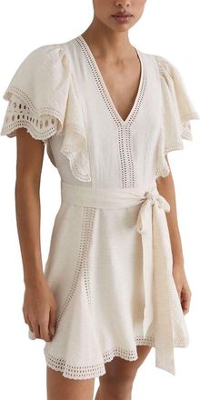 Reiss Opal Broderie Anglaise Belted Linen-Blend Flippy Dress