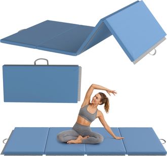 HOMCOM Homcom Colchoneta Gimnasia Plegable De Grosor 5 Cm, 240x120x5 Cm, Con Asas De Transporte, Esterilla De Gimnasia Para Yoga, Mma, Azul Claro