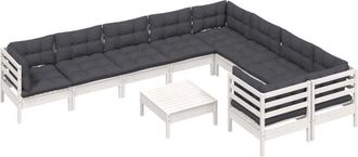 vidaXL Muebles De Jard&iacute;n 10 Pzas Con Cojines Blanco Madera De Pino Vidaxl