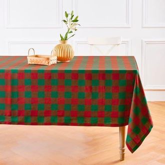 Solino Home Linen Tablecloth for Dining Table, Holiday and Everyday Dining Table Decor - Buffalo Check in Red And Green at Nordstrom, Size X-Small