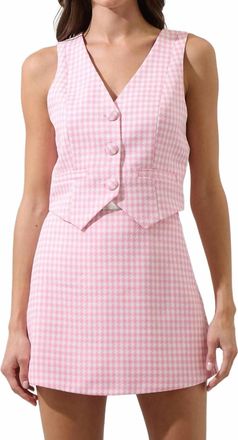 Sugarlips Kassy Checker Chelsea Button Up Vest In Pink