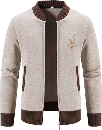 Generic Mens Chunky Knit Cardigan Mens Shawl Collar Cardigan Sweater Mens Full Zip Up Knitted Cardigan Sweater V Neck Button Down Cotton Knitwear Thick Lapel 