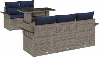 vidaXL Conjunto De Sof&aacute; De Jard&iacute;n 6 Uds. Gris Rat&aacute;n Sint&eacute;tico Vidaxl
