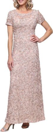 Alex Evenings Sequin Soutache Short Sleeve A-Line Gown in Champagne at Nordstrom, Size 12