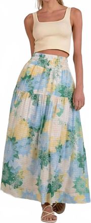 Elan Watercolor Smocked Waist Maxi Skirt In Mint