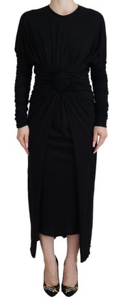 Dolce & Gabbana Womens Rose Detail Midi Dress Long Sleeve Knit - Black Viscose - Size EU 36 (Womens)