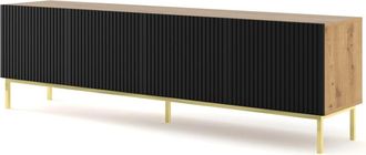 AKL FURNITURE Mueble para TV efecto madera Crema & Negro y Dorado LED