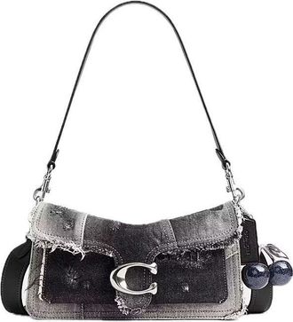 Coach Tabby Shoulder Bag 26 with Patchwork and Cherry Charm Silver Black CGV16-LHBLK