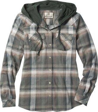 Legendary Whitetails Womens Lumber Jane Hooded Flannel Shirt, Green Grove, XL