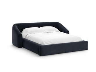 Cosmopolitan Design Cama con cabecero y ba&uacute;l 200x200cm terciopelo azul oscuro