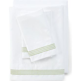 Lands End Supima Cotton No Iron Sateen Embroidered Sheets - 400 thread count in Bright Pistachio Dots at Nordstrom, Size Standard