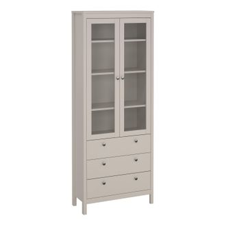 Furniture To Go Madrid China Cabinet 2 Glass Doors with 3 Drawers in Cashmere in Beige