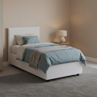Dmora Dmora - Cama Individual Day, Cama Contenedor Con Tapizado En Ecopiel, 100% Made In Italy, Apertura Frontal, Adecuado Para Colch&oacute;n 80x200 Cm, Blanco