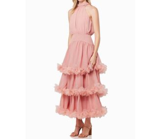 Elliatt Nereida Tiered Halter Dress In Rose