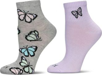 MeMoi Assorted 2-Pack Decorative Athletic Quarter Socks in Charcoal Gray/Lavender at Nordstrom, Size 9