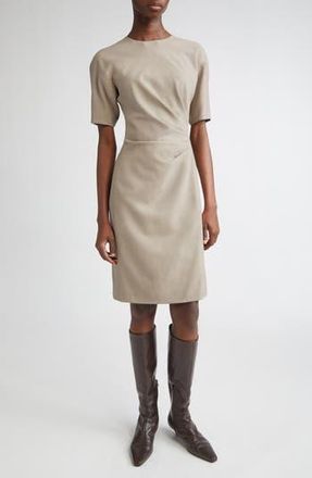 Lafayette 148 New York Short Sleeve Pleated Waist Responsible Stretch Wool Dress in Hickory Melange at Nordstrom Rack, Size 12