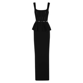 Elisabetta Franchi Gebreide Red Carpet jurk met peplum - Dames - Avondkleed - Zwart - M - Polyester - Kleedjes