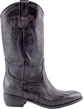 Zoe Zwarte leren cowboy laarzen - Dames - Cowboylaarzen - Zwart - 36 EU - Leer - Schoenen