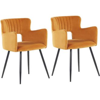 Beliani Beliani - Conjunto de 2 sillas de comedor de terciopelo naranja negro respaldo Sanilac