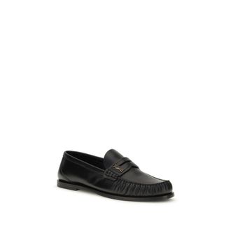 Saint Laurent Womens Black Calf Leather Bos Taurus Slip-On Loafers