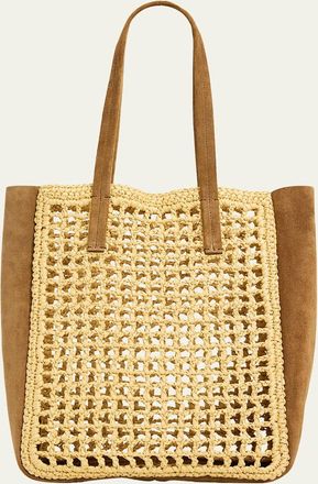 Khaite Zoe Woven Viscose Raffia and Suede Tote Bag