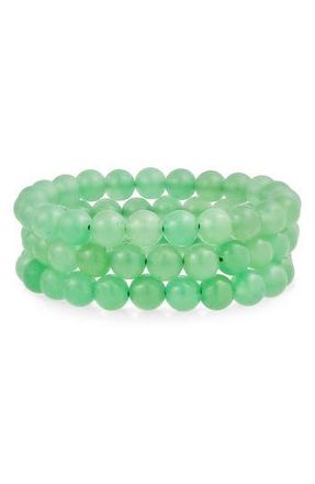 Bling Jewelry Set of 3 Semiprecious Stone Beaded Stretch Bracelets in Aventurine at Nordstrom Rack, Size 7