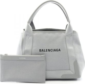 Balenciaga Gray Canvas Leather Pouch Tote Bag (Pre-Owned)