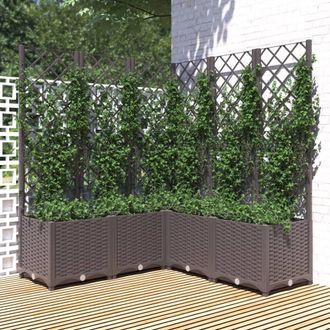 Berkfield Home Garden Planter with Trellis Brown 120x120x136 cm PP | Size: 120 x 120 x 136 cm