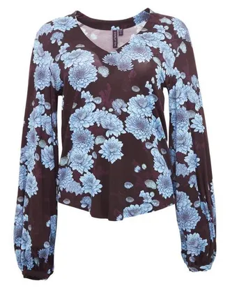 Lords of Harlech Val Long Sleeve V-neck Top in Serious Floral Plum at Nordstrom, Size Xx-Large