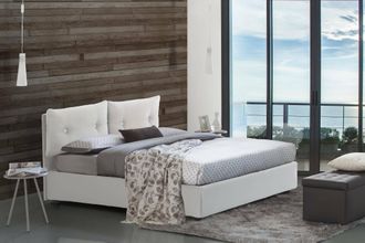 Talamo Italia Dmora - Cama Individual Dabasol, Cama Contenedor Con Tapizado En Ecopiel, 100% Made In Italy, Apertura Lateral, Con Colch&oacute;n Cm 80x190 Incluido, Blanco