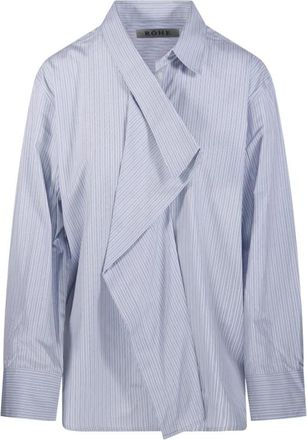R&oacute;he Geknoopte Kraag Shirt - Dames - Overhemden - Blauw - 2XS - Katoen - Overhemden